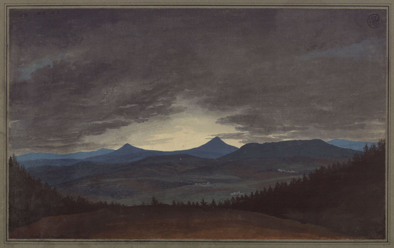 Bøhmisk bjergkæde i tusmørket af Karl Friedrich Schinkel