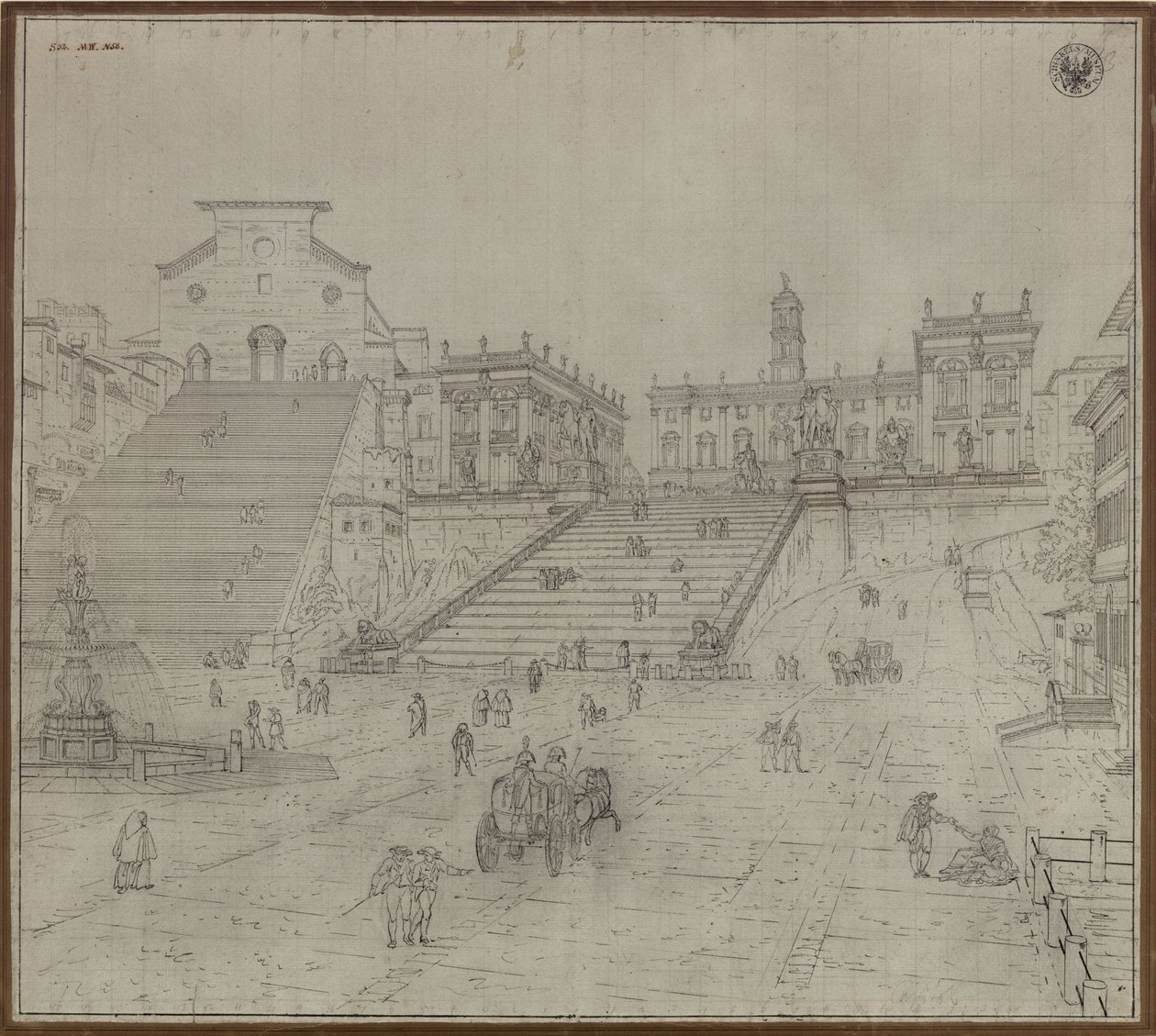 "Capitolium i Rom" / Udsigt over kirken Santa Maria in Aracoeli og Capitolium i Rom af Karl Friedrich Schinkel