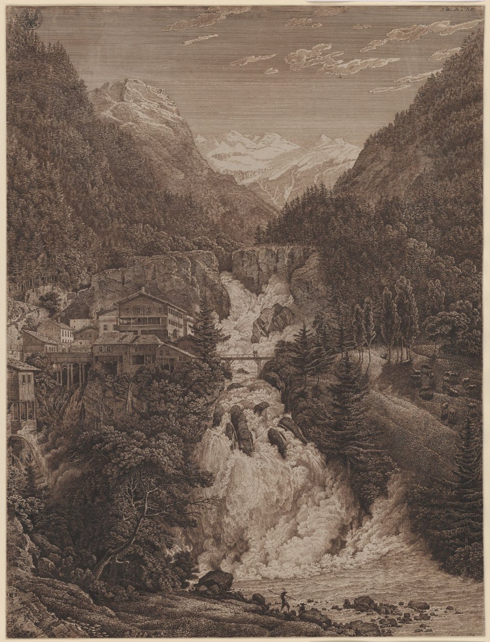 Vandfaldet ved Wildbad Gastein af Karl Friedrich Schinkel