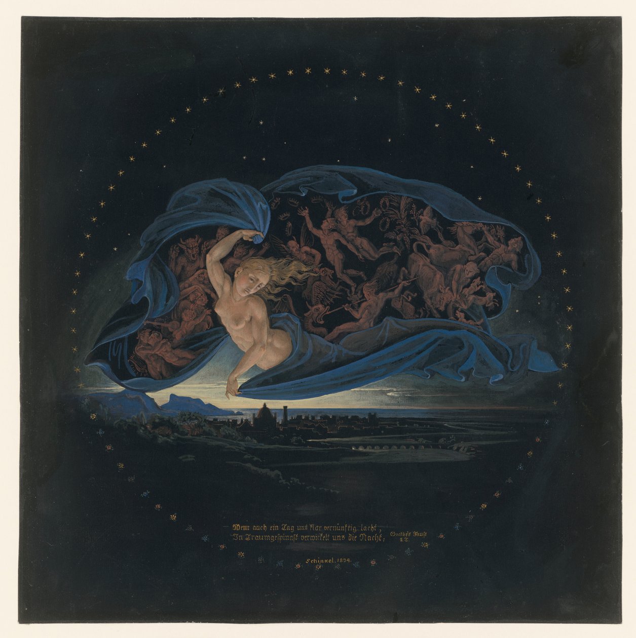 Natten sænker sig over Napolibugten af Karl Friedrich Schinkel