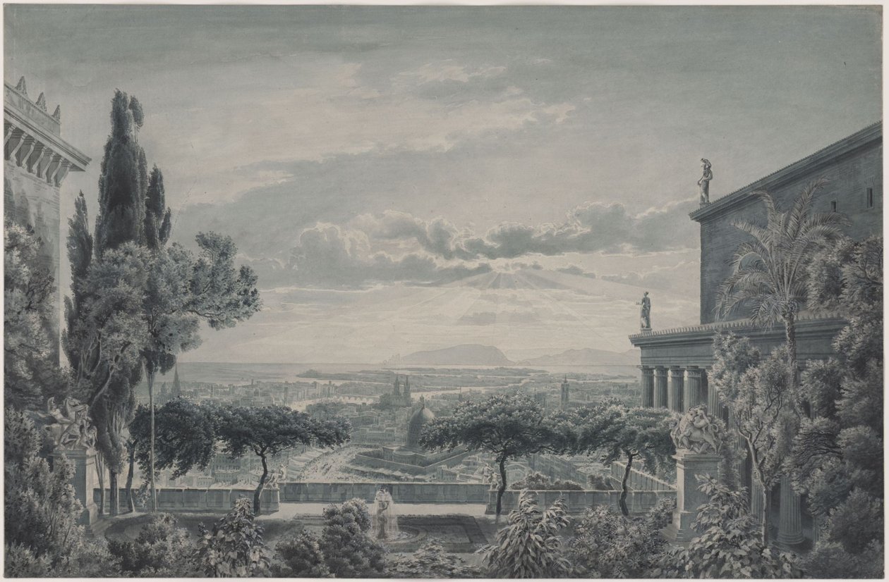 En fyrstes residens. Fyrsteparrets private have med udsigt over byen og havet af Karl Friedrich Schinkel
