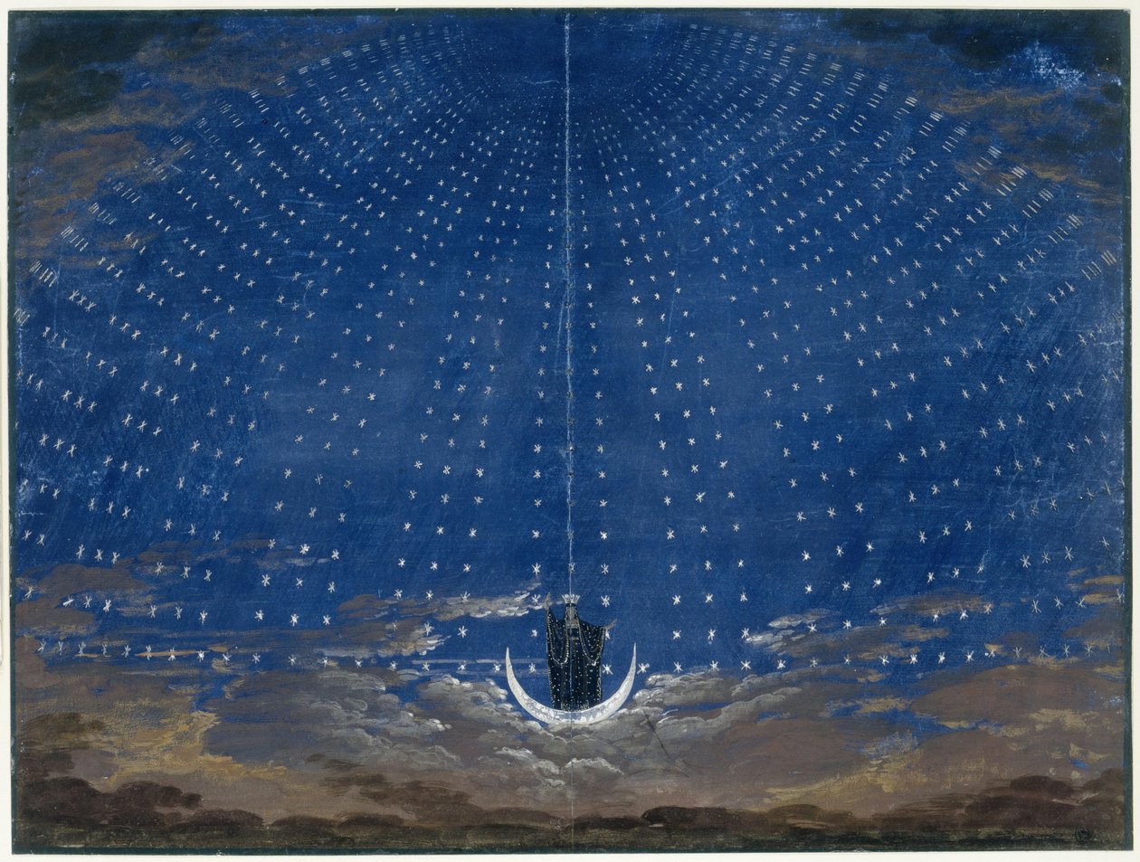 Tryllefløjten. Opera af Wolfgang Amadeus Mozart. Udkast til scenografi. Nattens Dronnings Stjernesal af Karl Friedrich Schinkel
