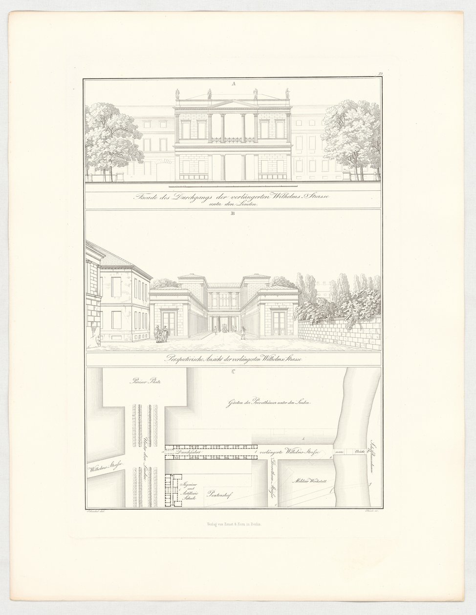 Den forlængede Wilhelmstraße, blad 19 i serien «Samling af arkitektoniske udkast» af Karl Friedrich Schinkel