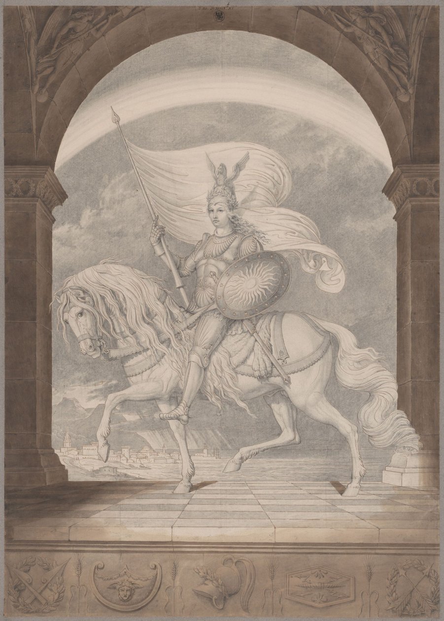 En rytter til hest i fuld rustning / Preussens geni som ridder af Karl Friedrich Schinkel