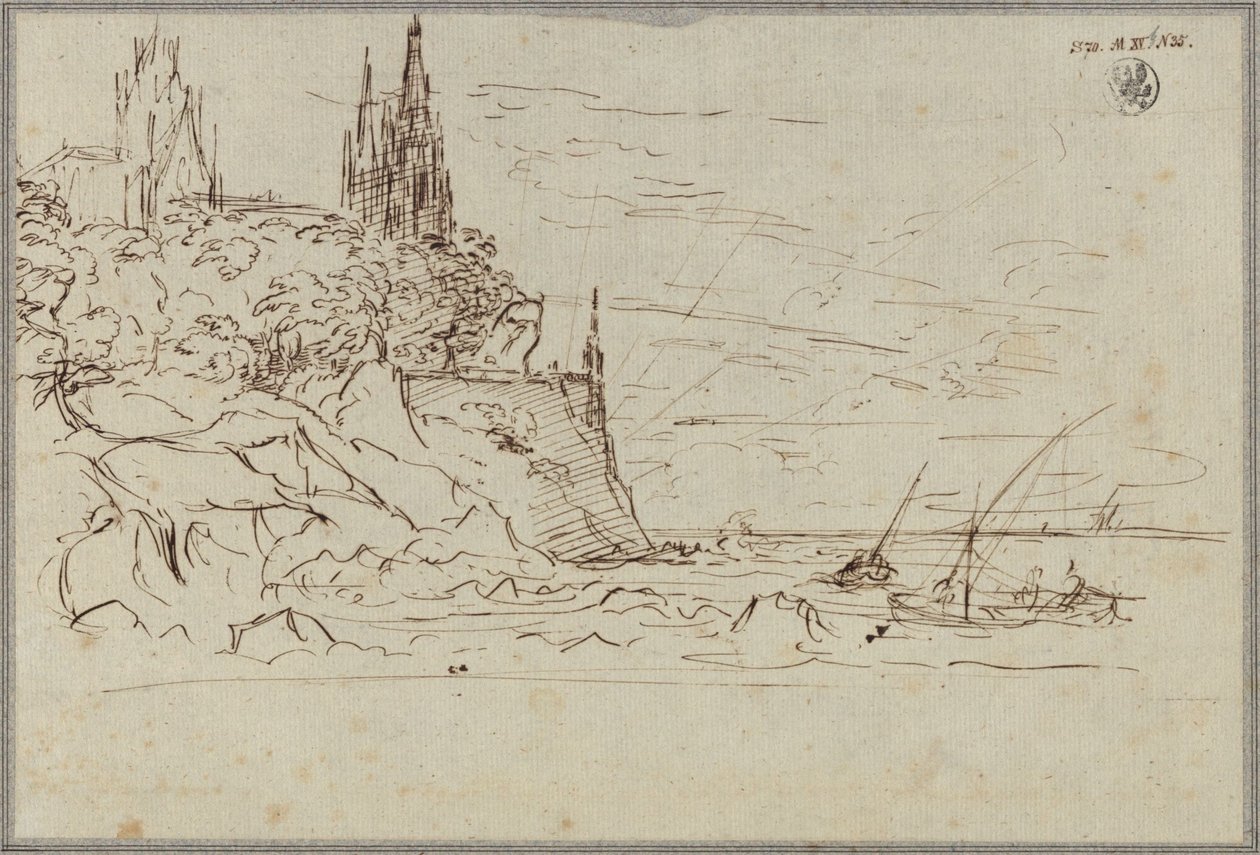 En gotisk kirke på en stejl havkyst af Karl Friedrich Schinkel