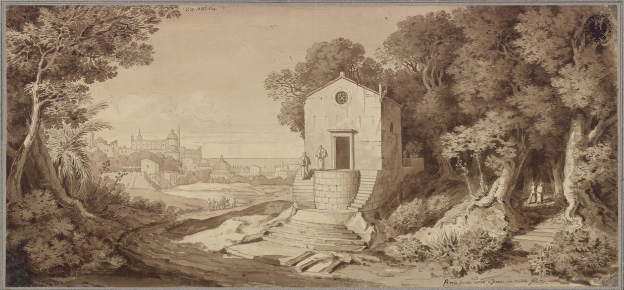 Et lille kapel bygget af lava nær Giarre på Etna af Karl Friedrich Schinkel