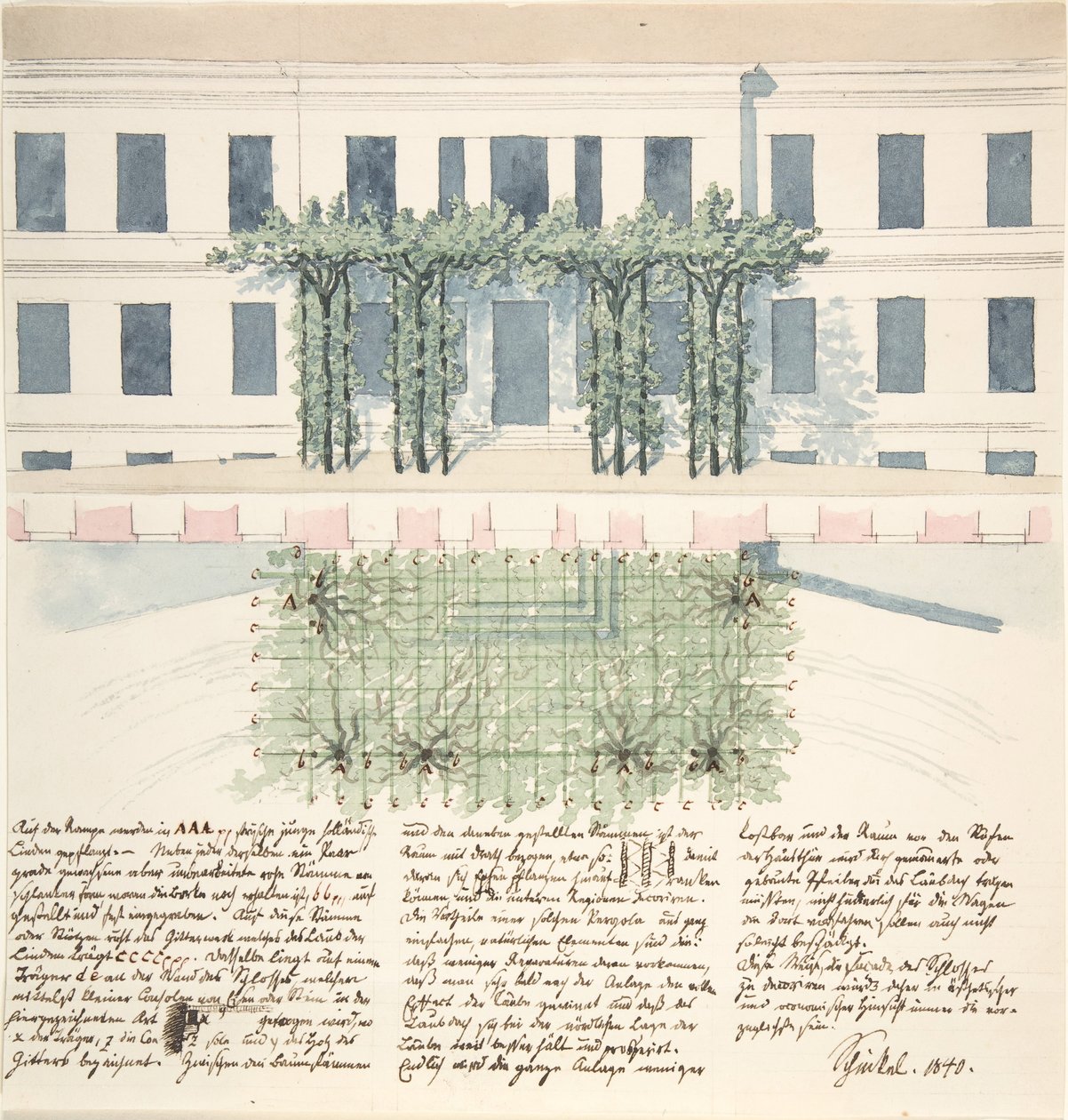 Højde og plan af facaden af en bygning, 1840. af Karl Friedrich Schinkel