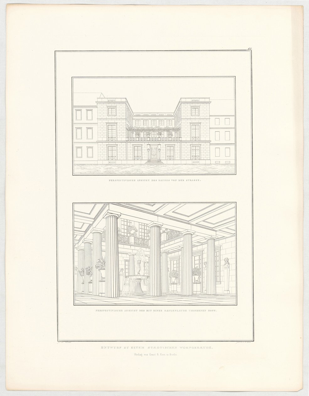 Udkast til et bymæssigt boligbyggeri, ark 67 i serien »Samling af arkitektoniske udkast« af Karl Friedrich Schinkel