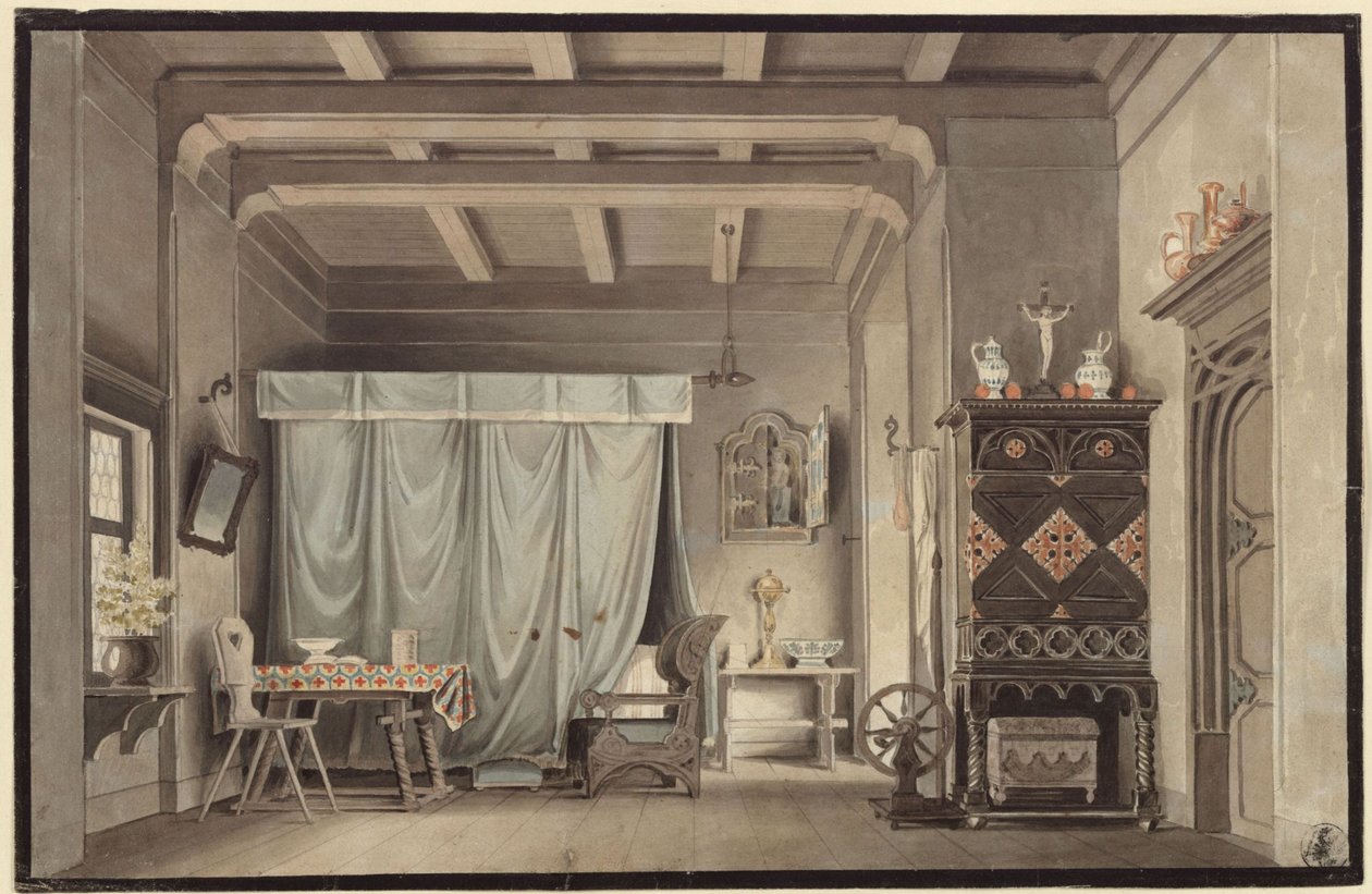 Faust. Drama af Johann Wolfgang von Goethe. Udkast til en dekoration. Gretchens værelse af Karl Friedrich Schinkel
