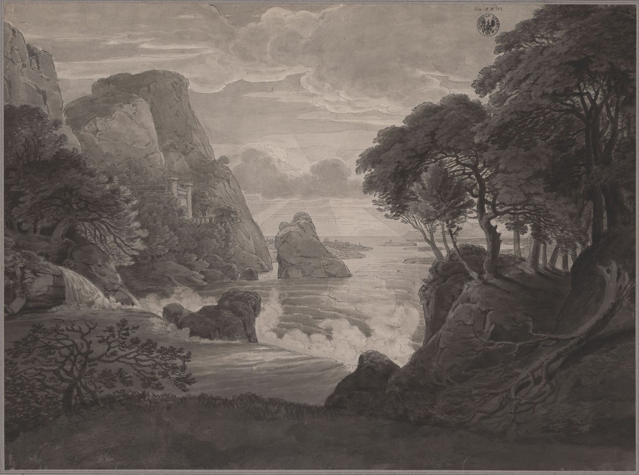 Klippekystlandskab med et slot af Karl Friedrich Schinkel