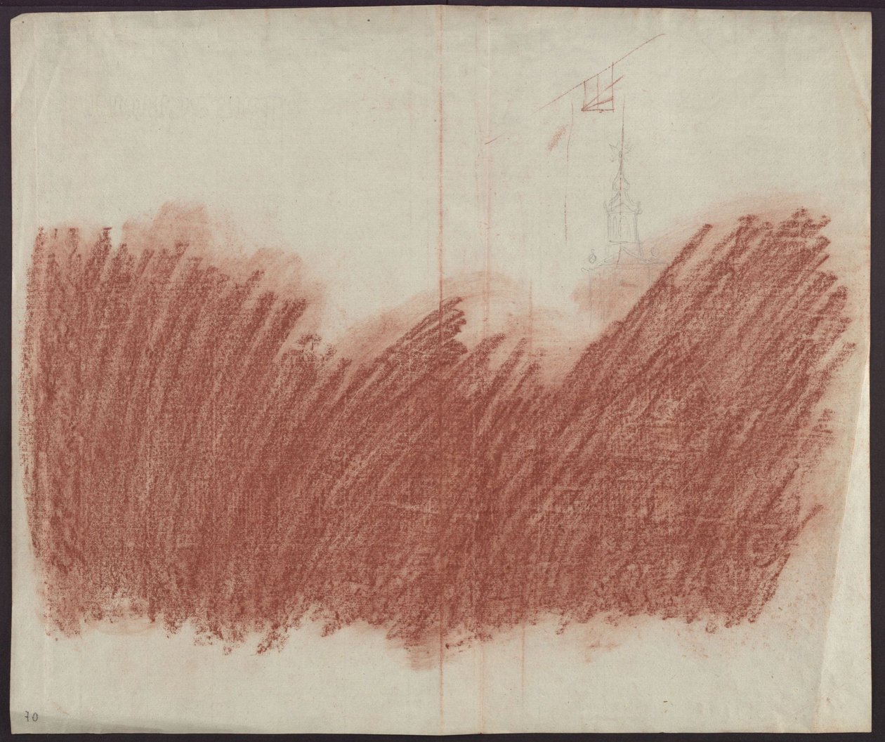 Flächiger Auftrag von Rötel zum Durchzeichnen der Darstellung auf recto af Karl Friedrich Schinkel
