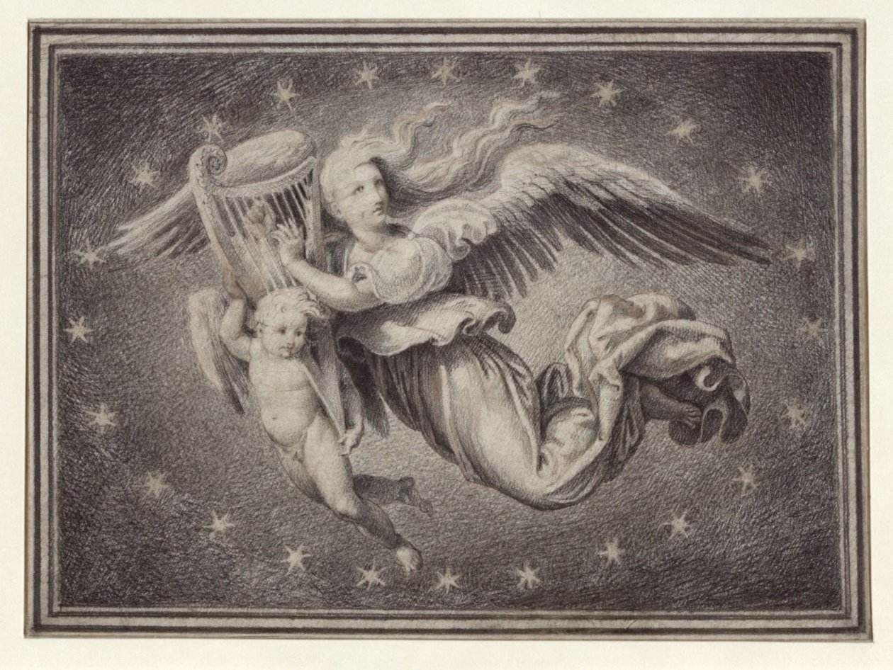 Musikgeniet, der spiller på en harpe af Karl Friedrich Schinkel