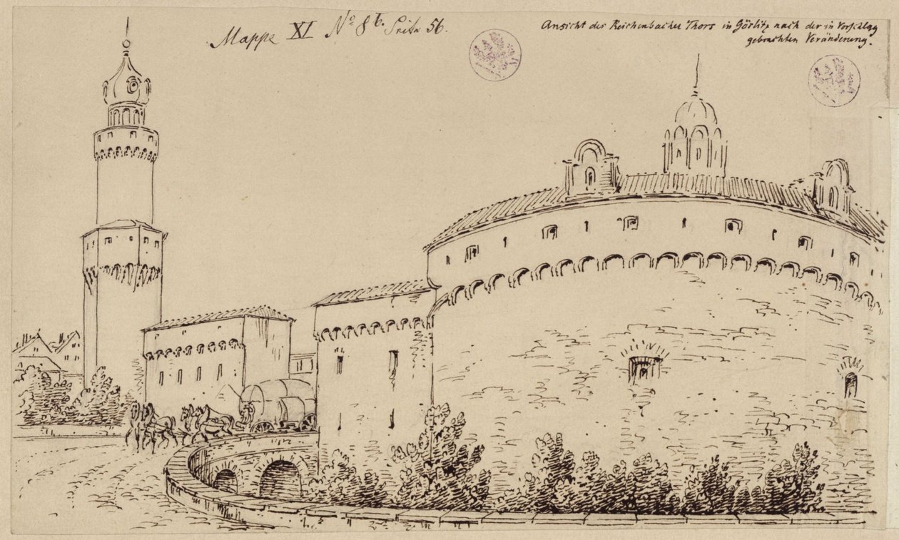 Görlitz. Udsigt over Kaisertrutz og Reichenbacher Toret af Karl Friedrich Schinkel