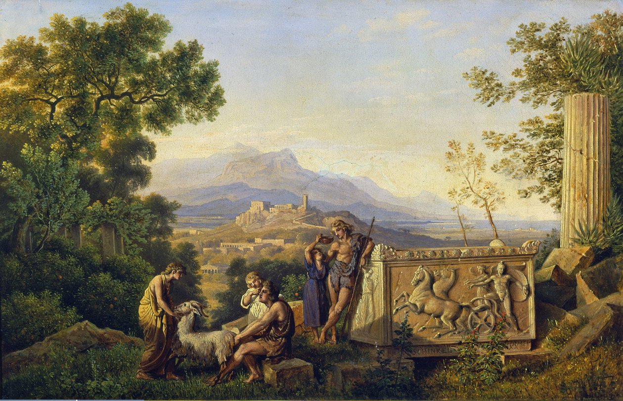 Græsk ideallandskab med hvilende hyrder af Karl Friedrich Schinkel
