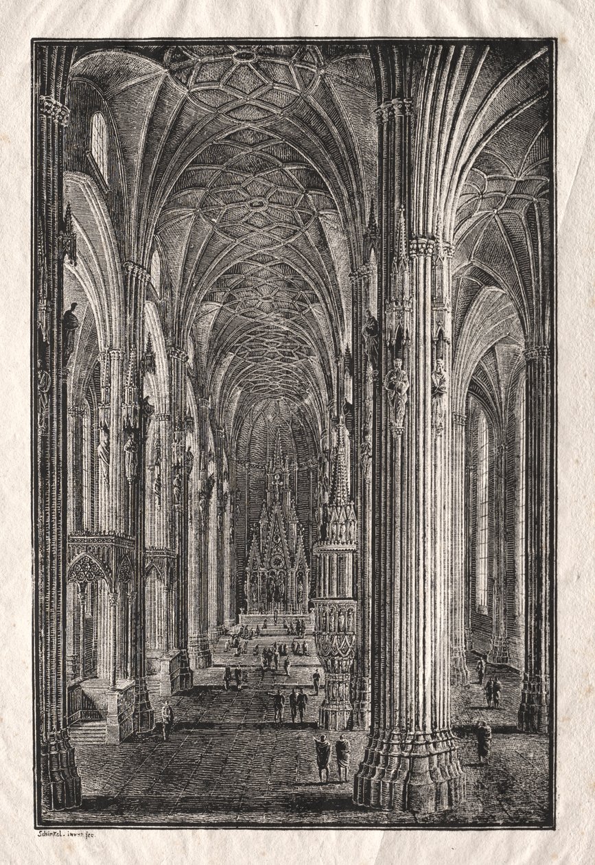 Interiør af St. Stephens Cathedral i Wien, ca. 1810. af Karl Friedrich Schinkel