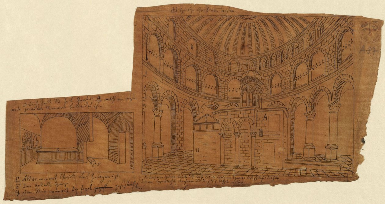 Jerusalem. Gravkirken. Interiør af Karl Friedrich Schinkel