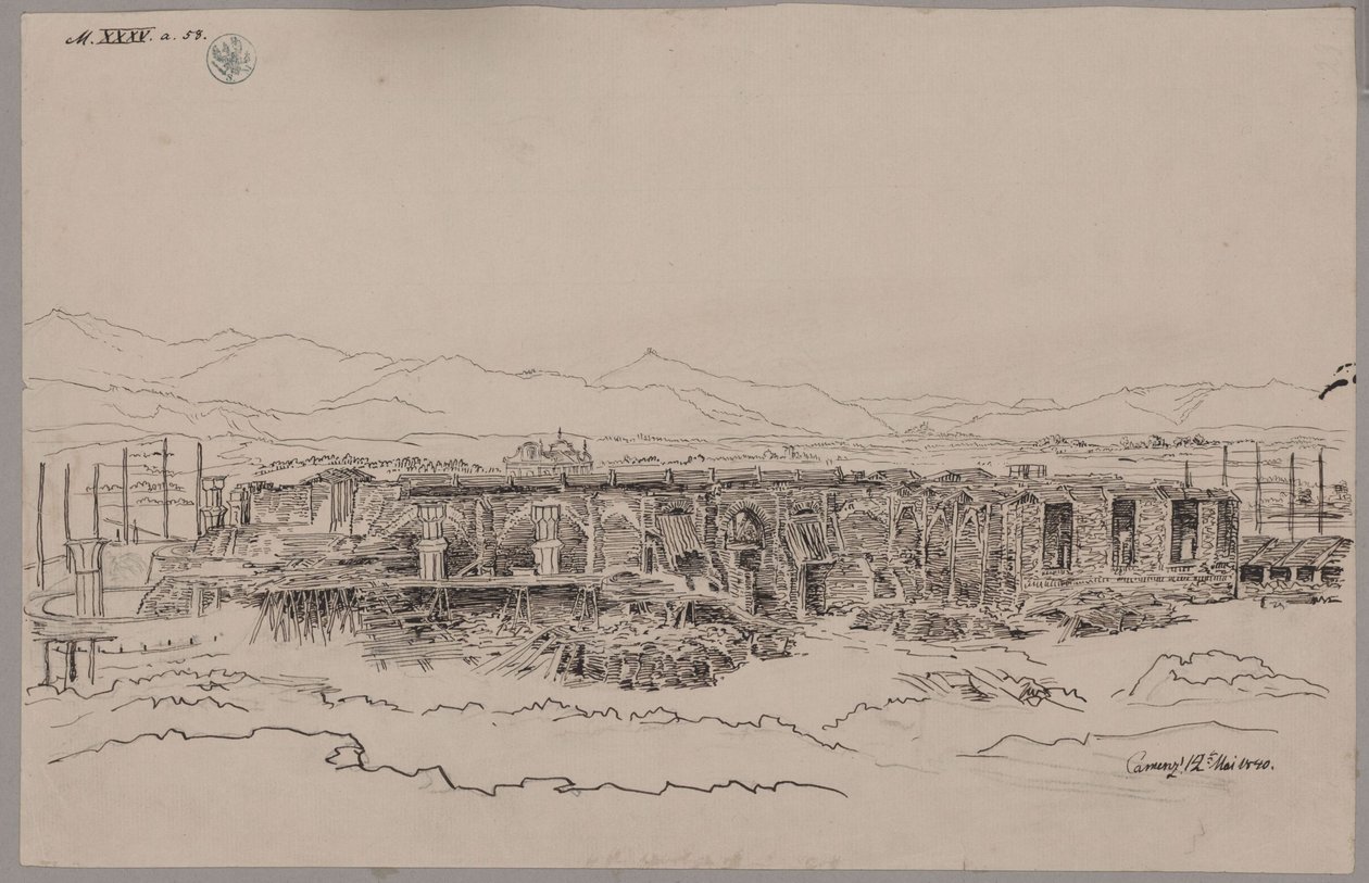 Kamenz. Slottet. Udsigt over hovedbygningen af Karl Friedrich Schinkel