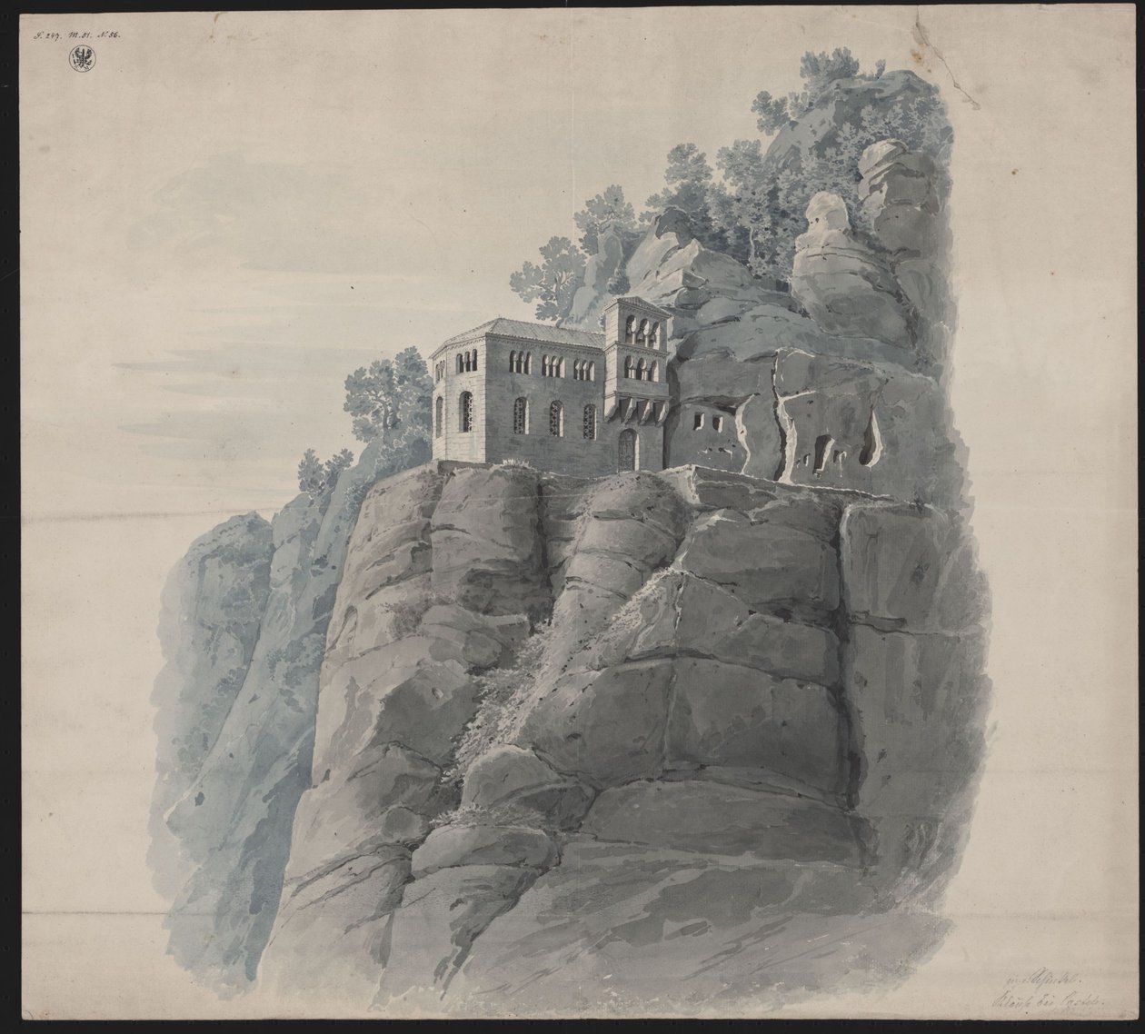 Kastel nær Saarburg. Eremitage. Perspektivisk udsigt af Karl Friedrich Schinkel