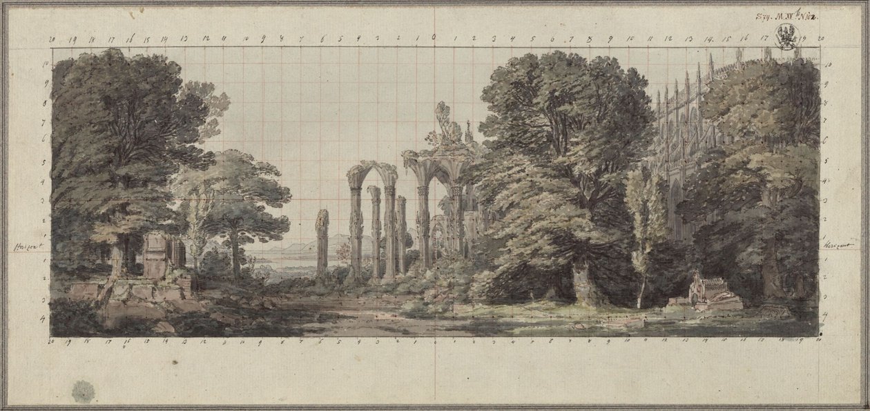 Kirke og ruinerne af et gotisk kloster blandt træerne af Karl Friedrich Schinkel