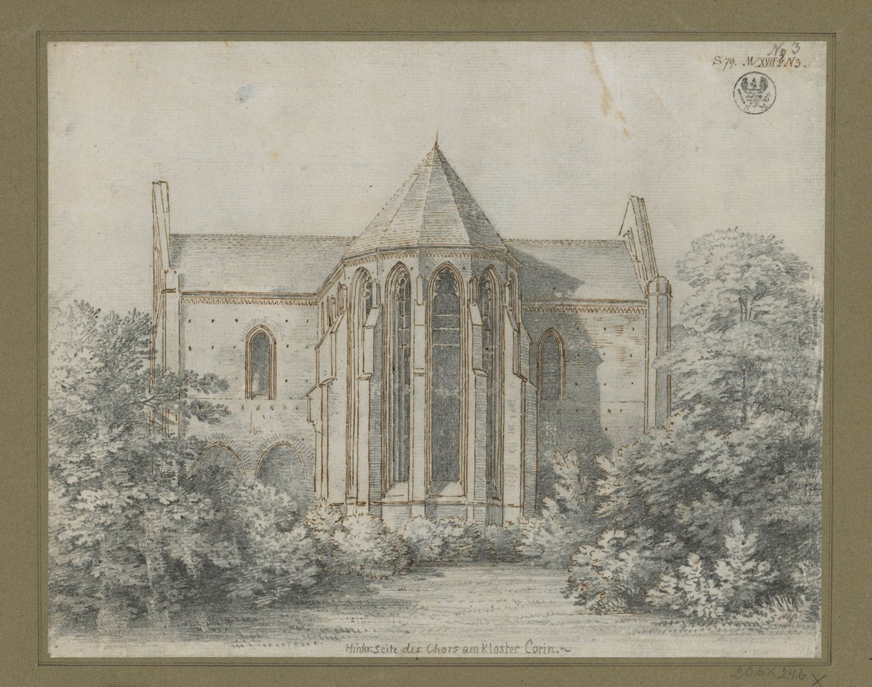 Chorin-klosteret. Udsigt over kirken set fra øst af Karl Friedrich Schinkel