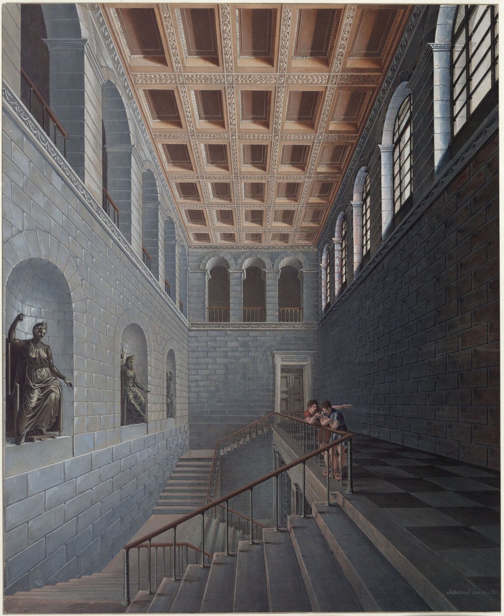 Köstritz. Slottet. Udsigt over trappeopgangen af Karl Friedrich Schinkel