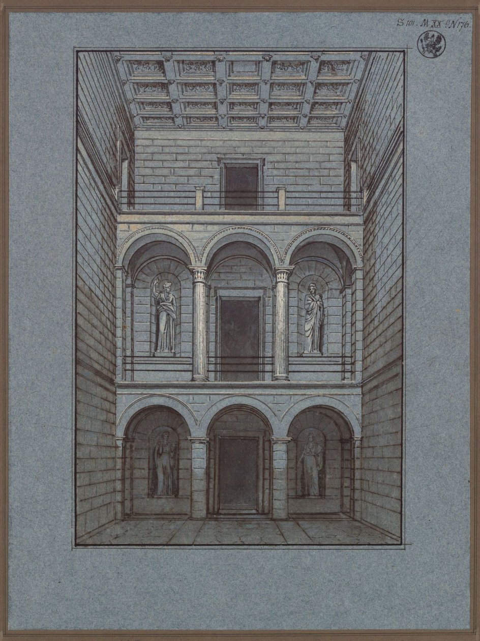 Köstritz. Slot. Vestibul, indgangssiden. Udsnit af Karl Friedrich Schinkel