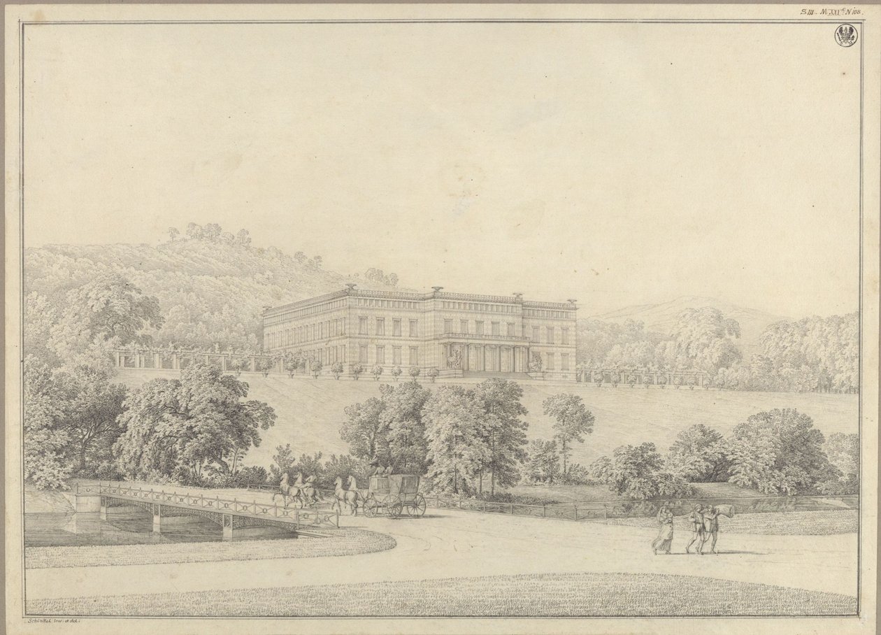 Kressendorf (Krzeszowice) nær Kraków. Slot. Perspektivisk udsigt af Karl Friedrich Schinkel