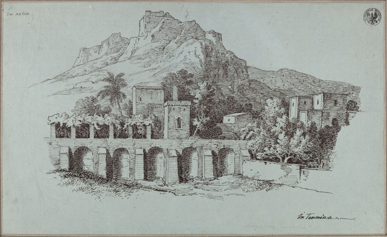 Landskab ved Taormina med en støttemur fra romertiden af Karl Friedrich Schinkel