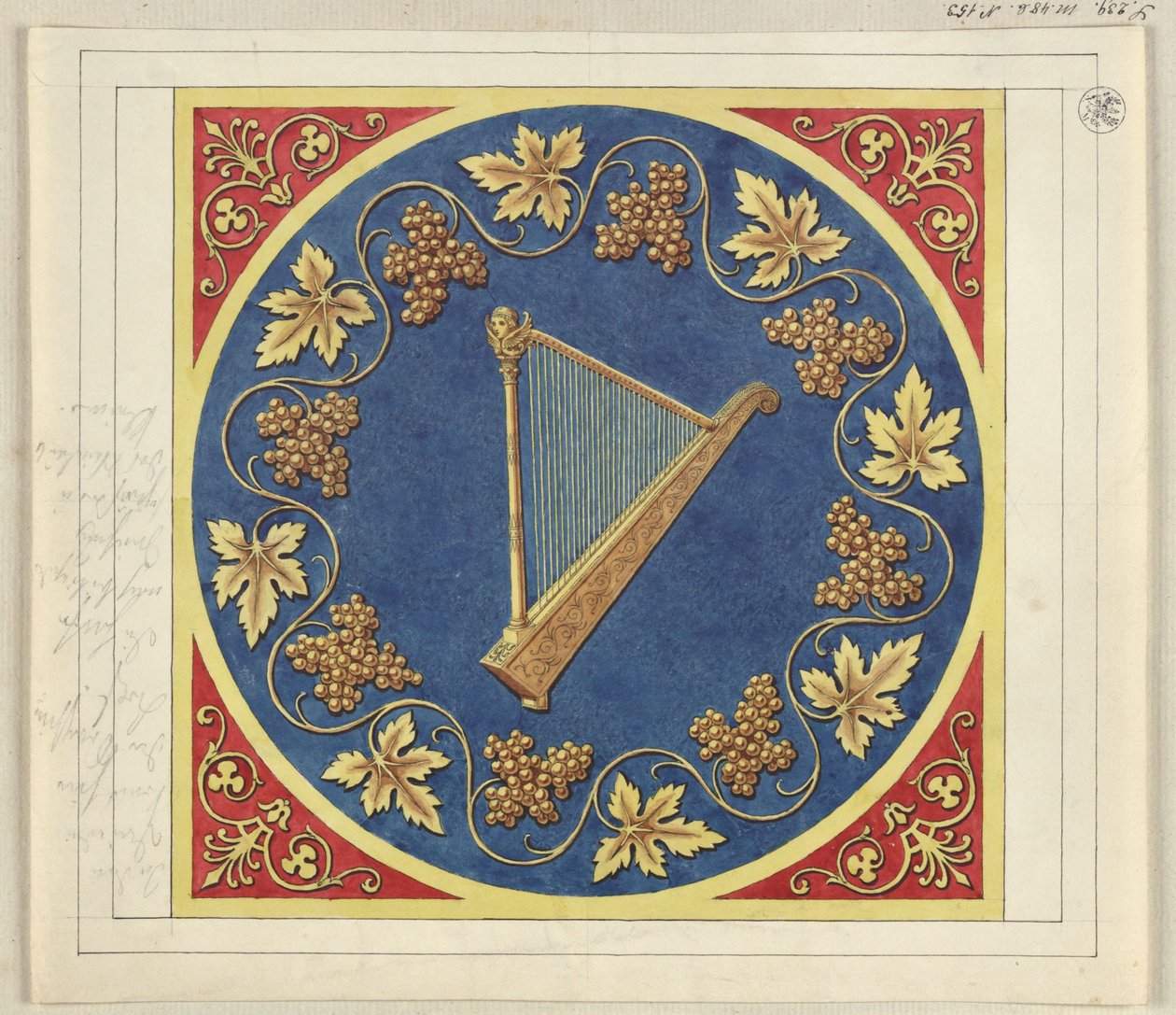 Medaljondesign med gylden harpe af Karl Friedrich Schinkel