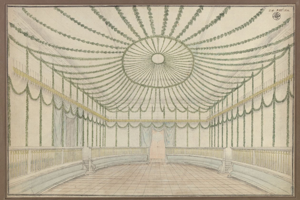 Merseburg. Slot. Udkast til udsmykning af en sal i anledning af hyldestfestlighederne for Frederik Vilhelm III af Preussen af Karl Friedrich Schinkel