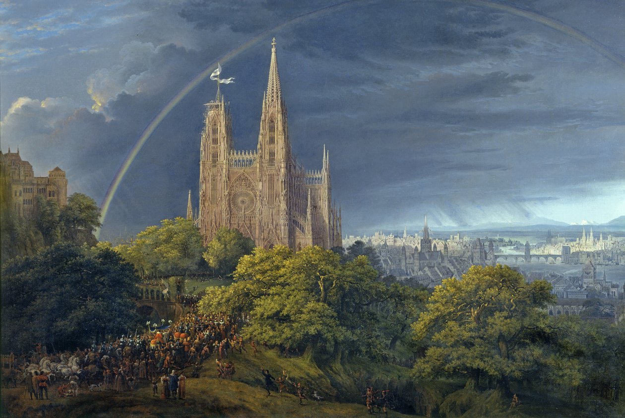Middelalderby ved en flod af Karl Friedrich Schinkel