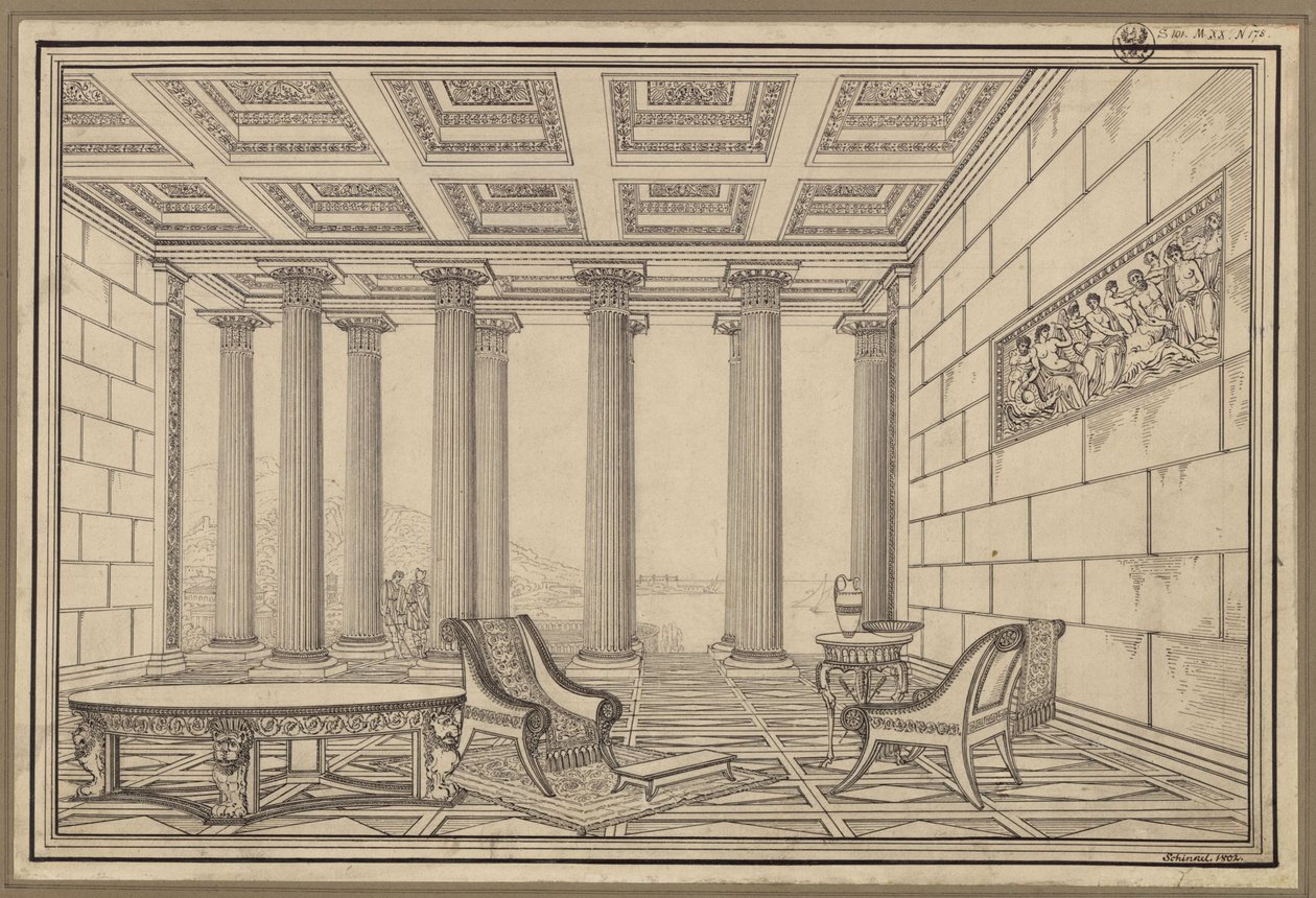 Åben hal ved havet i antik stil af Karl Friedrich Schinkel