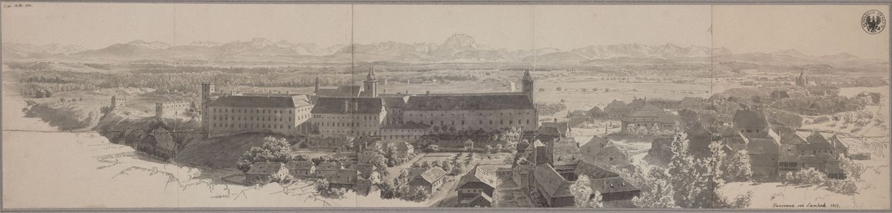 Panoramabillede af Lambach med benediktinerklosteret af Karl Friedrich Schinkel