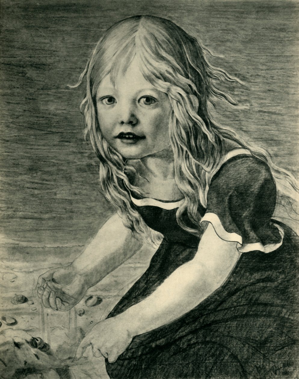 Portræt af kunstnerens datter, Marie, ved kysten, 1816, 1943. af Karl Friedrich Schinkel
