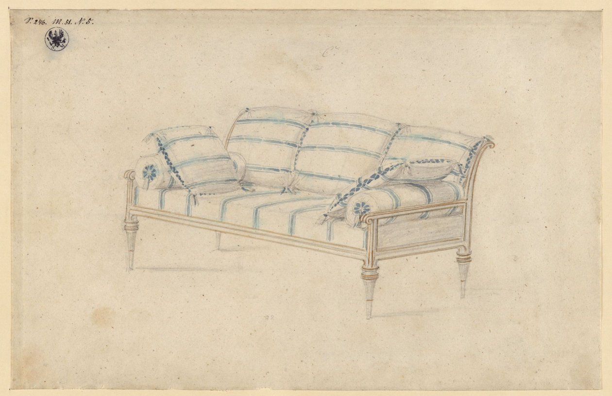 Potsdam-Sanssouci. Charlottenhof Slot. Sofa af Karl Friedrich Schinkel