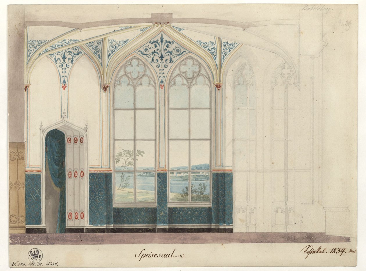 Potsdam. Babelsberg Slot. Spisesal. Vægdekoration af Karl Friedrich Schinkel