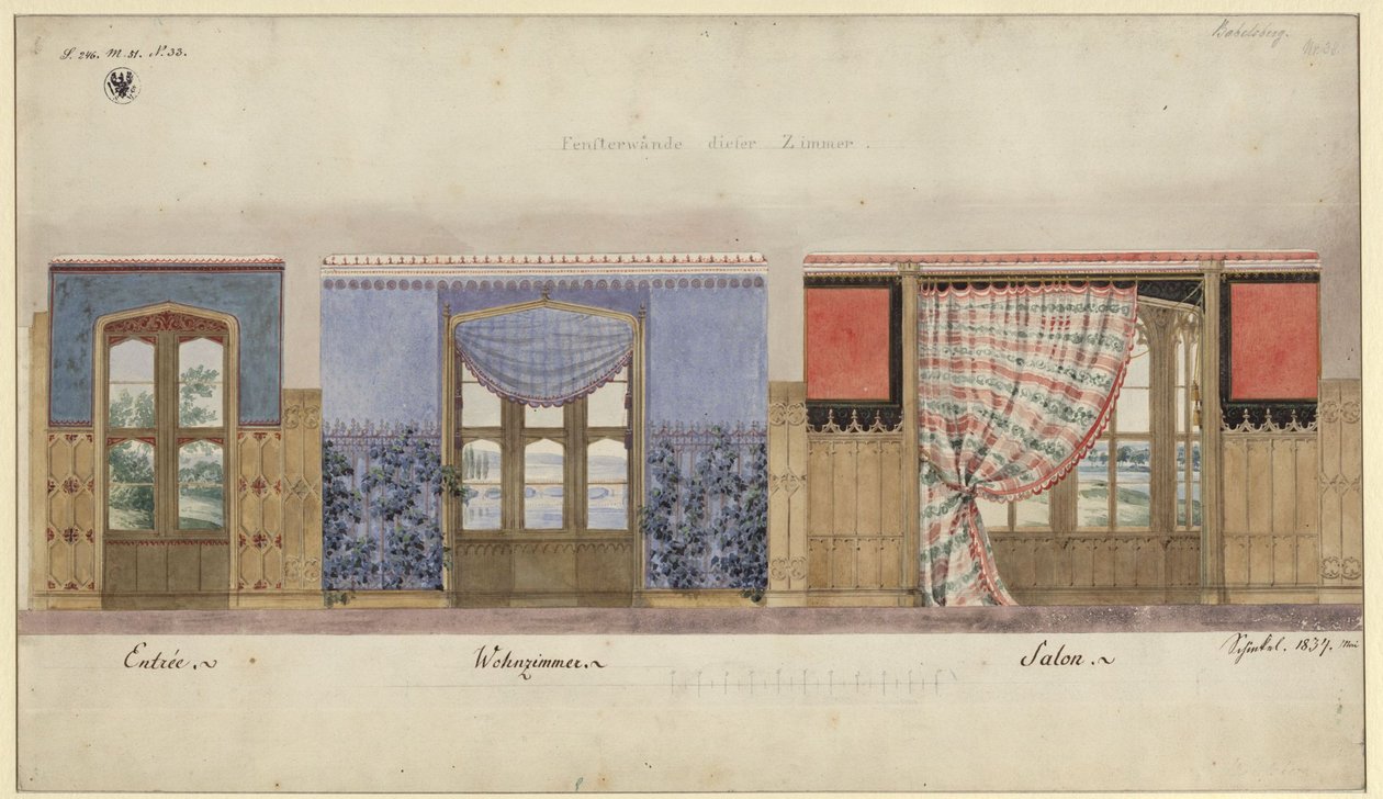 Potsdam. Babelsberg Slot. Vægdekorationer af Karl Friedrich Schinkel