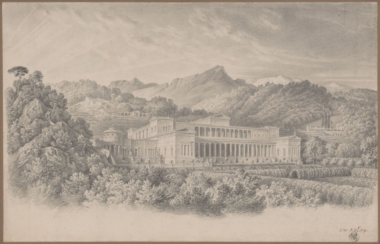 Rekonstruktion af Villa Tusca efter Plinius. Perspektivtegning af Karl Friedrich Schinkel