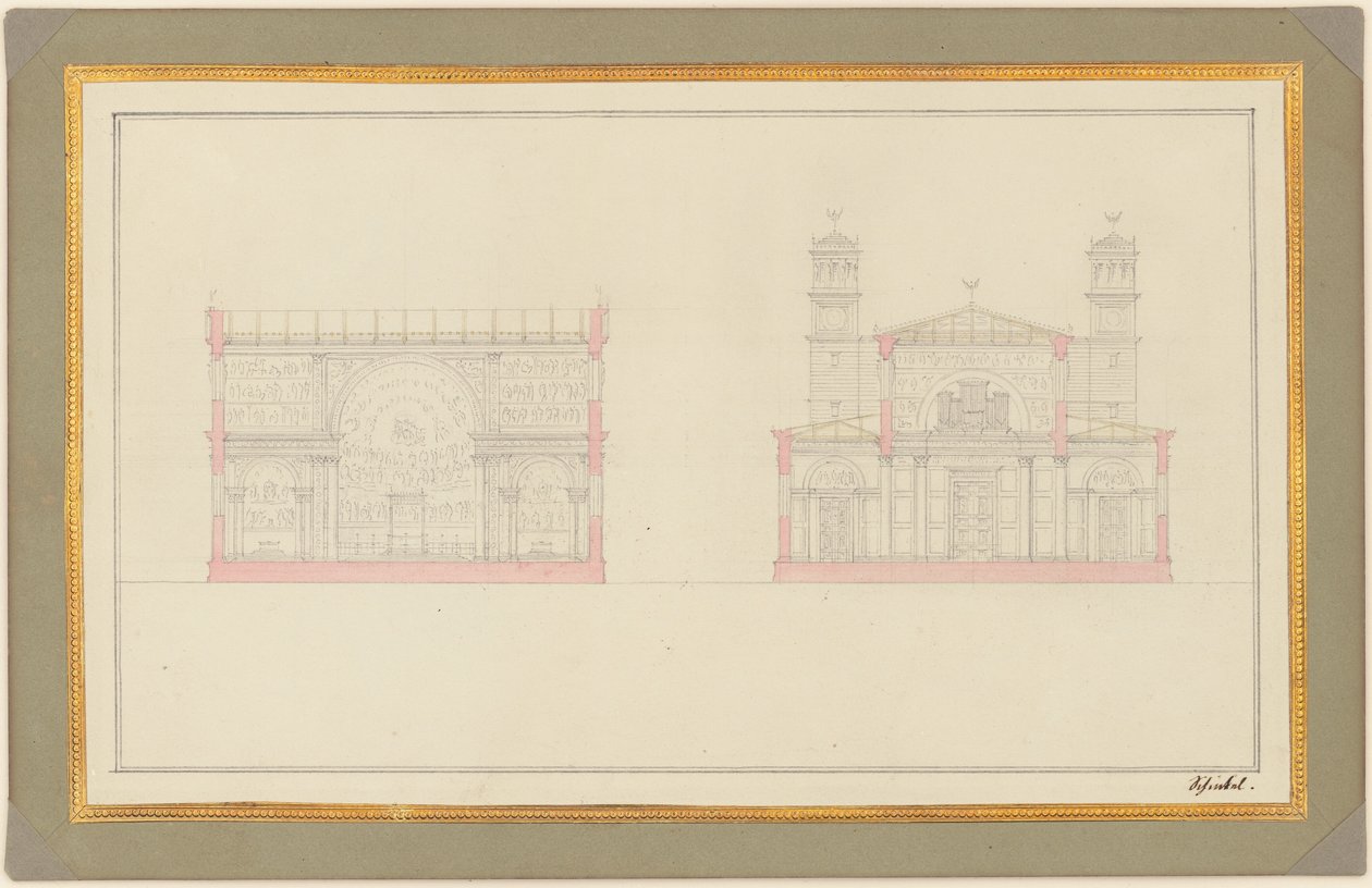 Udsnit af krydset og vestenden af en katedral for Berlin af Karl Friedrich Schinkel