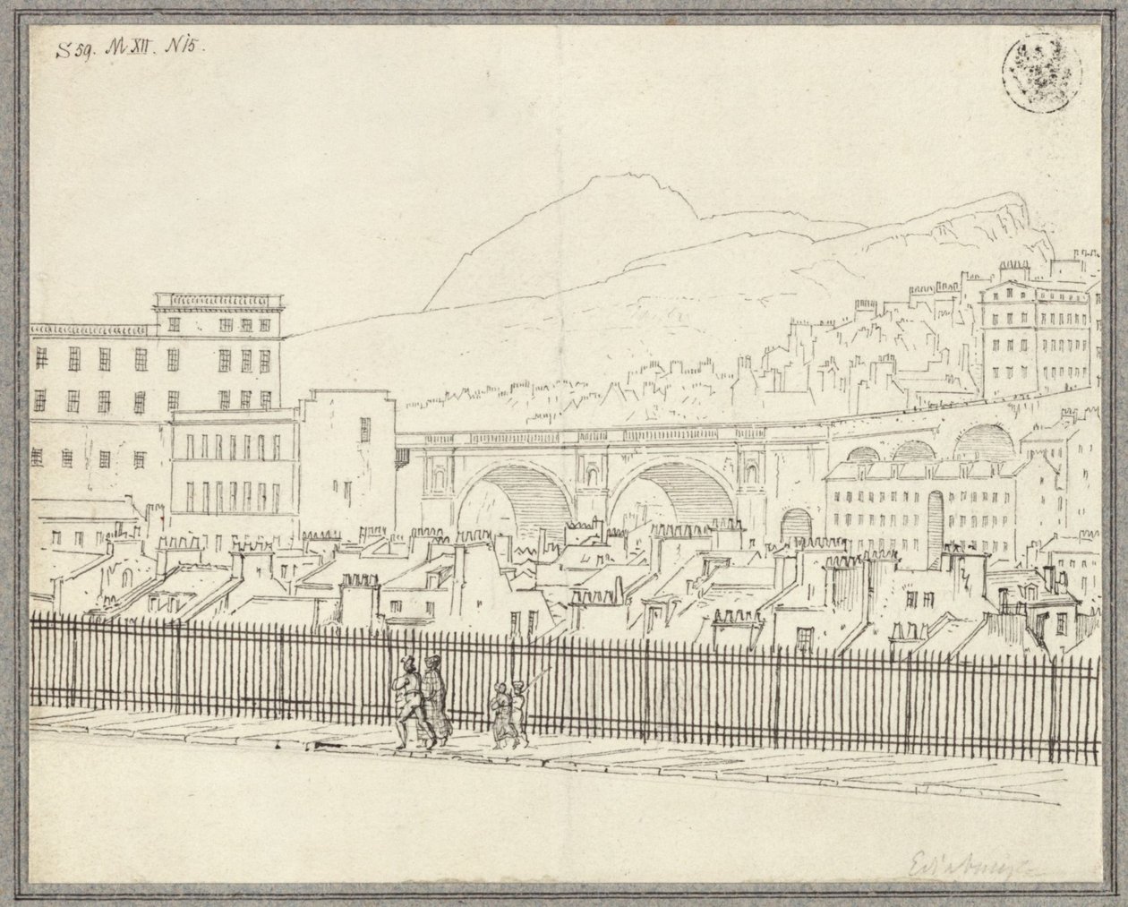 Udsigt over Edinburgh med bro af Karl Friedrich Schinkel