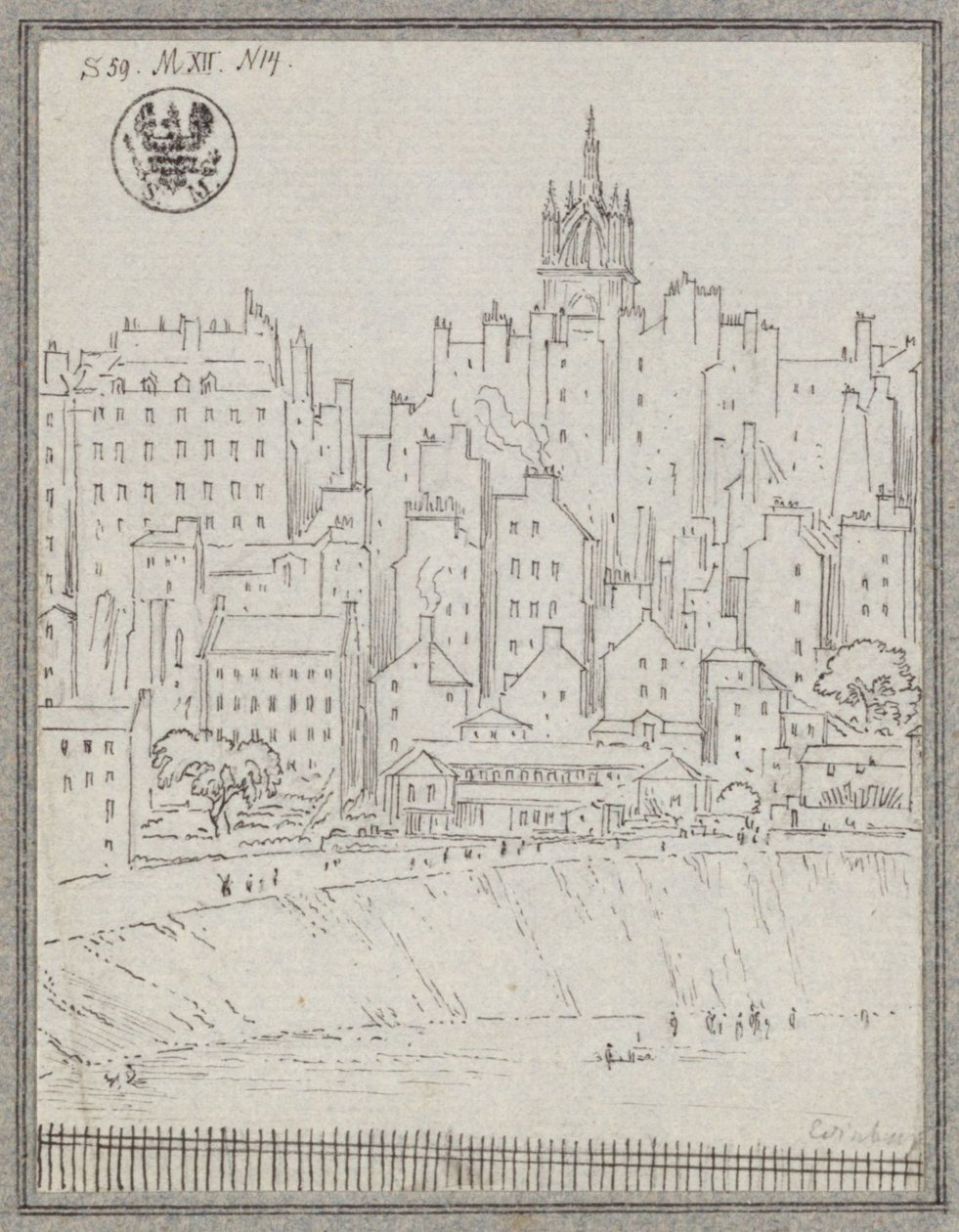 Byudsigt over Edinburgh med huse af Karl Friedrich Schinkel