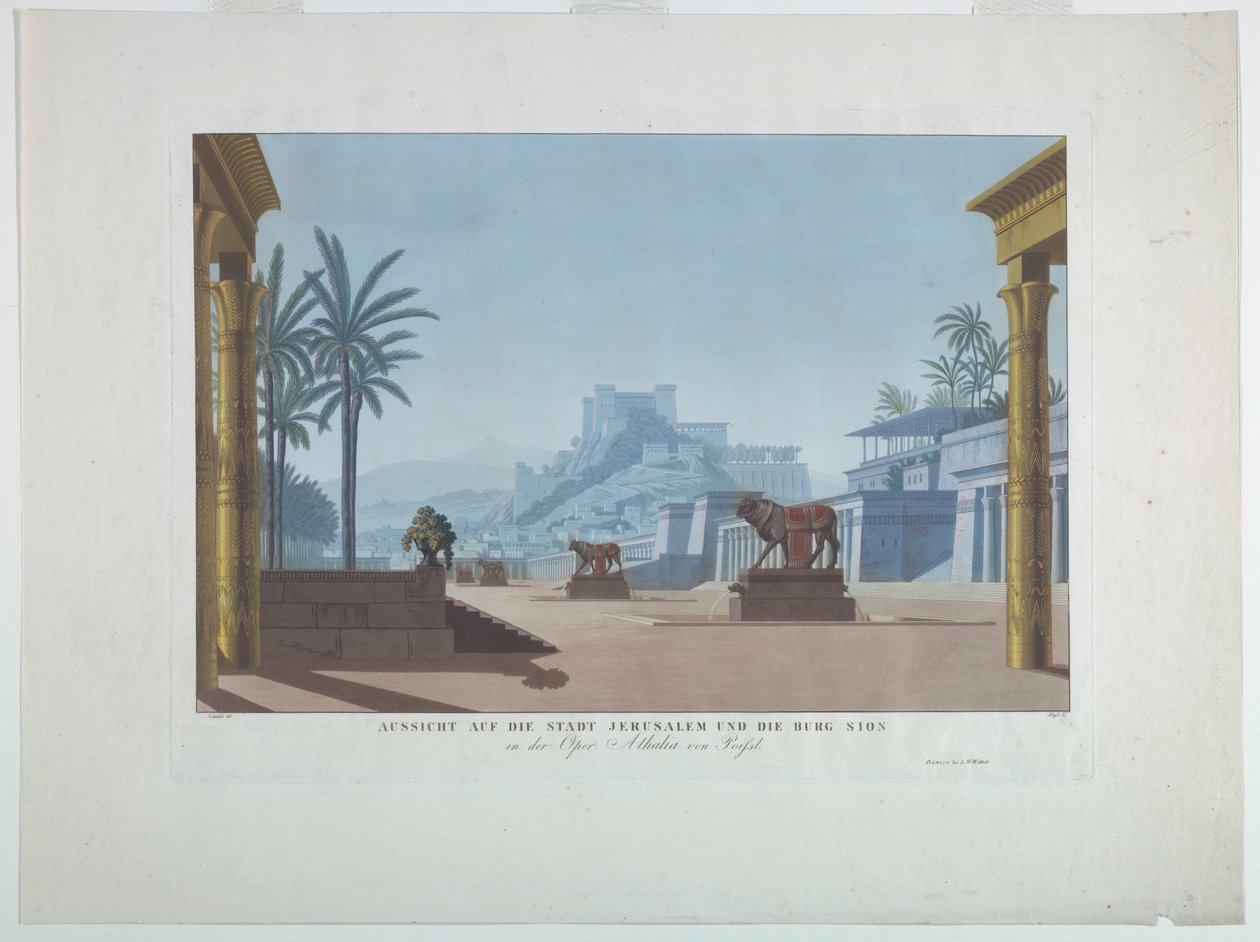 Scenedesign: Jerusalem og Zions bjerg, for Athalia af Karl Friedrich Schinkel