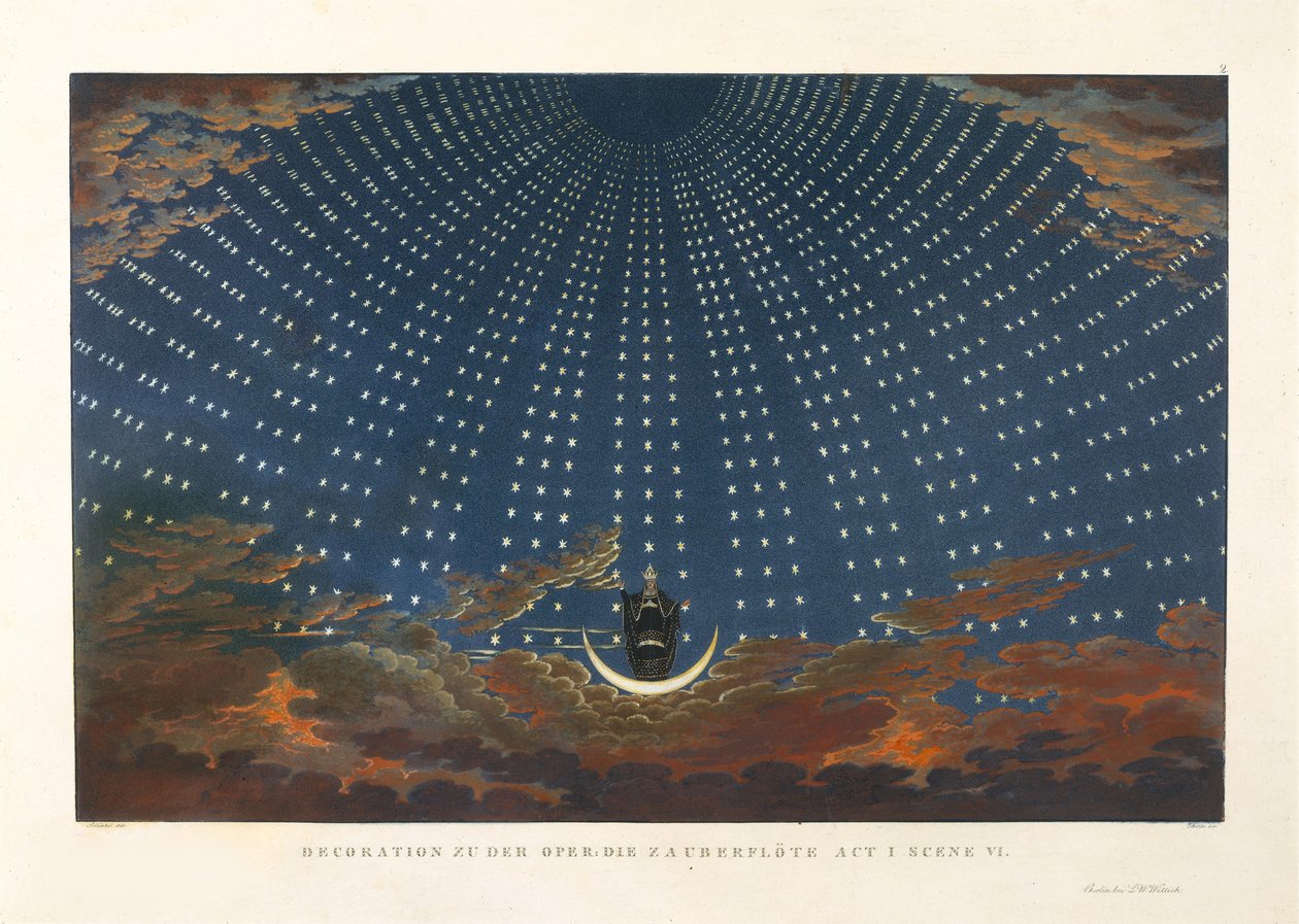 Scenedesign til operaen Tryllefløjten af ​​Wolfgang Amadeus Mozart, 1847-1849. af Karl Friedrich Schinkel