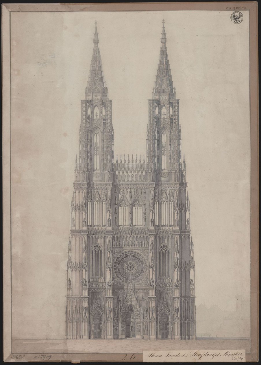 Strasbourg. Domkirken. Udkast til færdiggørelsen af vestfacaden af Karl Friedrich Schinkel