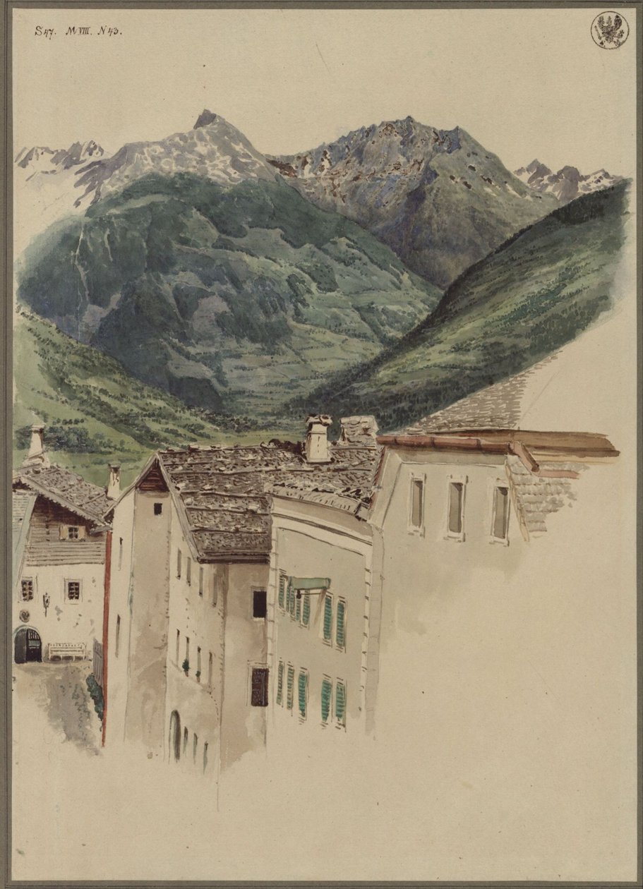 Gade i Hofgastein med udsigt til Hüttelkogel, Graukogel, Feuerseng-massivet og Gamskarspitze af Karl Friedrich Schinkel