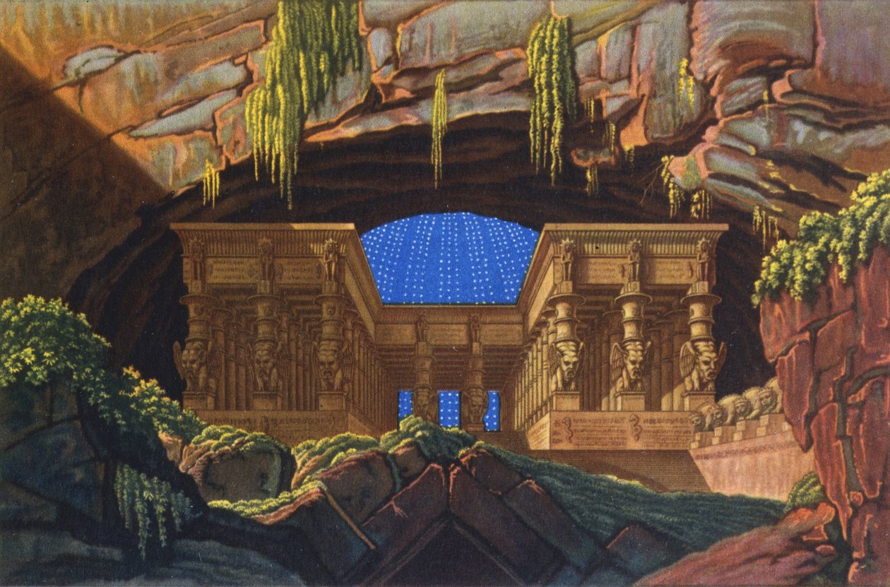 Templet for Isis og Osiris, hvor Sarastro Ypperstepræst forestår "Die Zauberflote" af Karl Friedrich Schinkel
