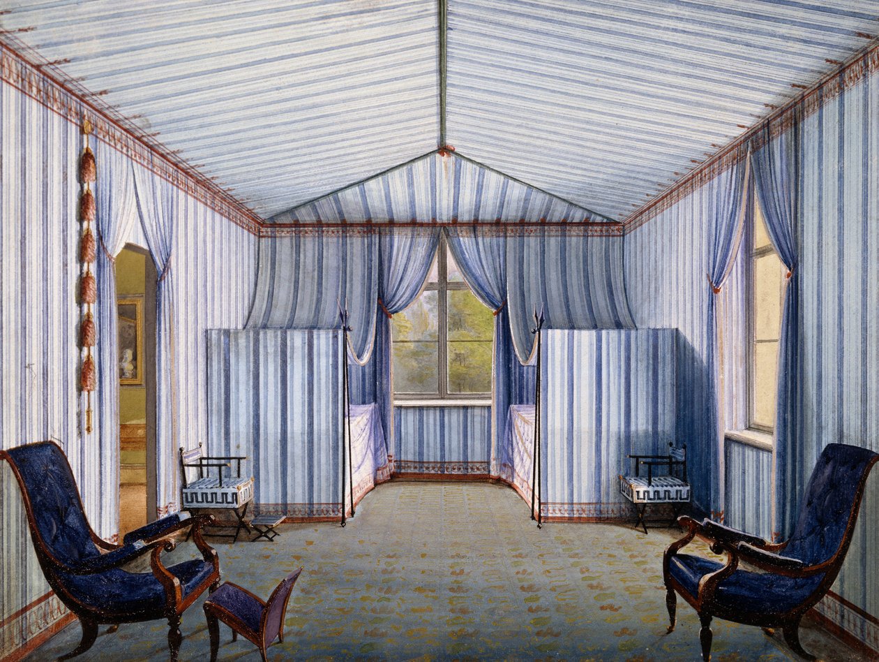 Teltværelse i Charlottenhof Palace, efter 1830, akvarel af Karl Friedrich Schinkel (1781-1841) af Karl Friedrich Schinkel