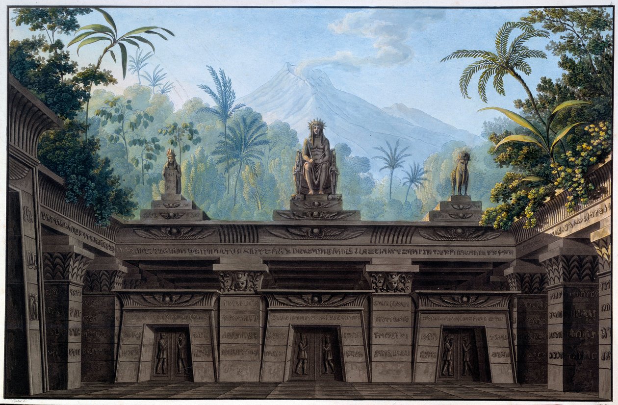 Teaterindretning: Indretning til operaen “La flute enchante (Die Zauberflote) af Wolfgang Amadeus Mozart, på en libretto af Emanuel Schikaneder. Tegning af Karl Schinkel (1781 - 1841) af Karl Friedrich Schinkel