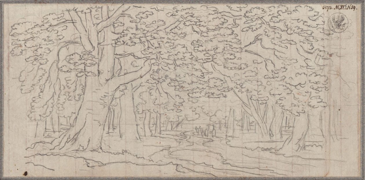 Et skovlandskab, hvor en sti snor sig igennem af Karl Friedrich Schinkel