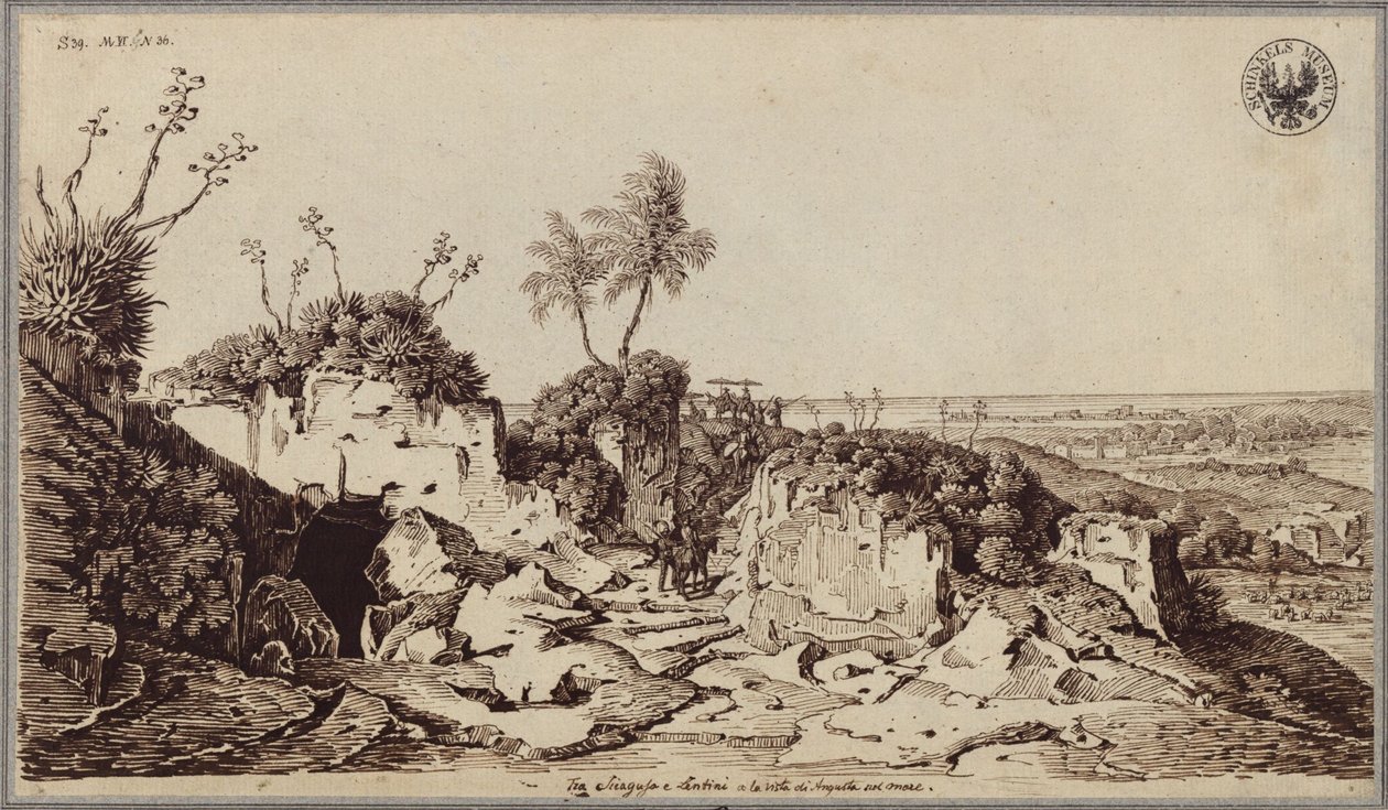 Mellem Syrakus og Lentini med udsigt til Augusta og havet af Karl Friedrich Schinkel